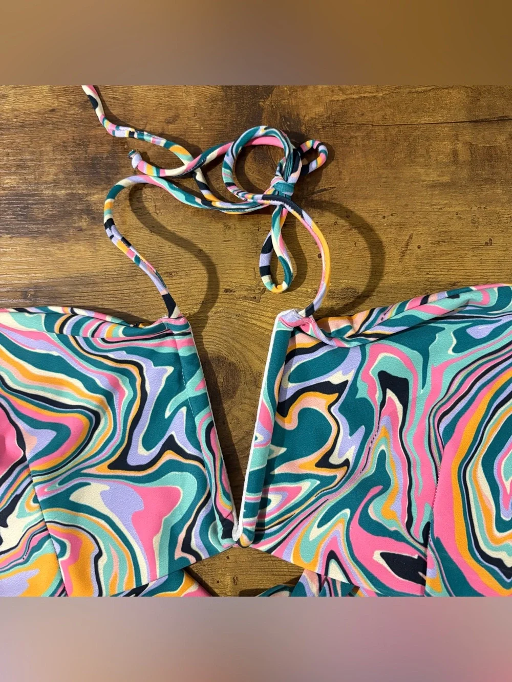 SKATIE Luli Sedona Swirl Halter V-Neck Bikini Top Size Large